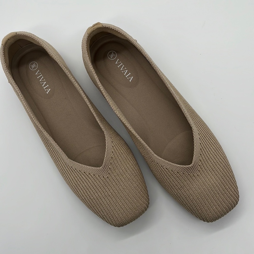Vivaia Square Toe V-Cut Flats Margot Ballet Slip On Golden Almond US 6.5/EU 37.5